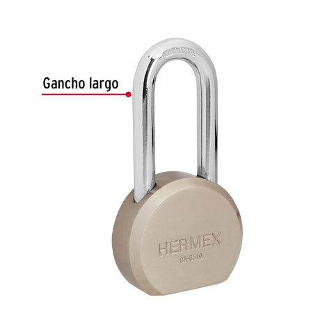 Candado redondo, 65mm, gancho largo, llave de puntos,blister | CA-65LQ | 43337