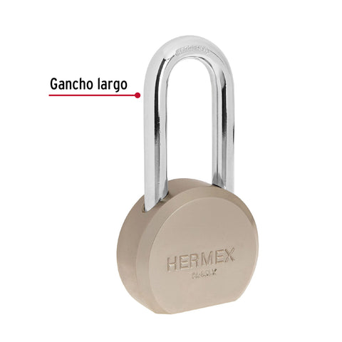 Candado redondo, 65mm, gancho largo, llave tetra, blister | CA-65LX | 43339