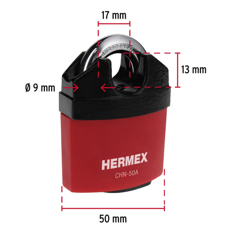 Candado de hierro 50 mm gancho protegido, llave anti-ganzúa | CHN-50A | 43340