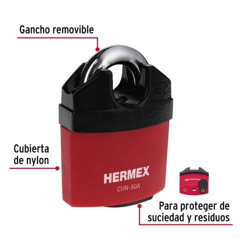 Candado de hierro 50 mm gancho protegido, llave anti-ganzúa | CHN-50A | 43340