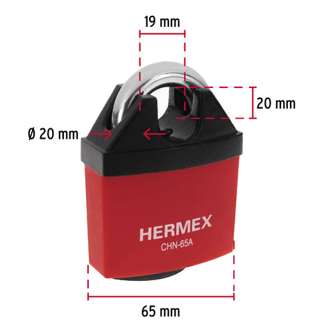Candado de hierro 65 mm gancho protegido, llave anti-ganzúa | CHN-65A | 43341