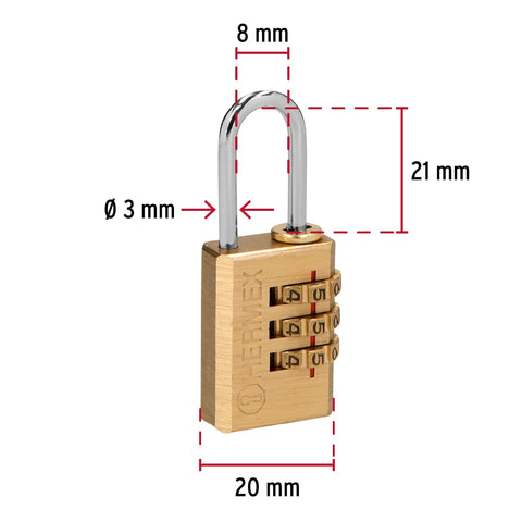 Candado de combinación 20 mm cuerpo de latón en blíster | CL-20C | 43346