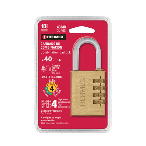 Candado de combinación 40 mm cuerpo de latón en blíster | CL-40C | 43348