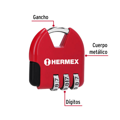 Candado maletero de combinación 36 mm, blíster, HERMEX | CMA-4C | 43351
