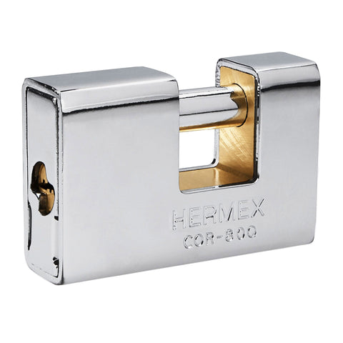 Candado antipalanca, 80mm, blindado, llave puntos, HERMEX | COR-80Q | 43352