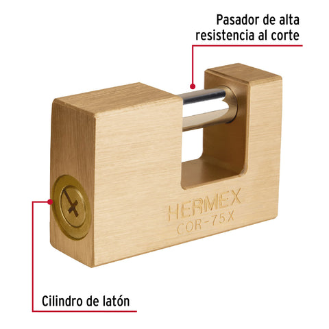 Candado antipalanca, 75mm, cuerpo de latón, llave tetra | COR-75X | 43353