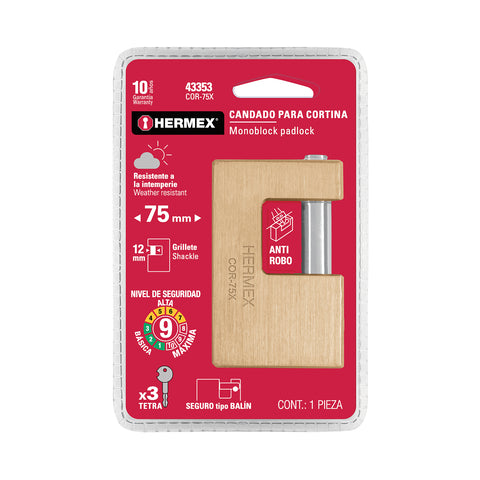 Candado antipalanca, 75mm, cuerpo de latón, llave tetra | COR-75X | 43353