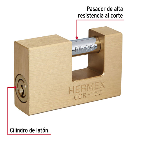 Candado antipalanca, 75mm, cuerpo de latón, llave puntos | COR-75Q | 43354