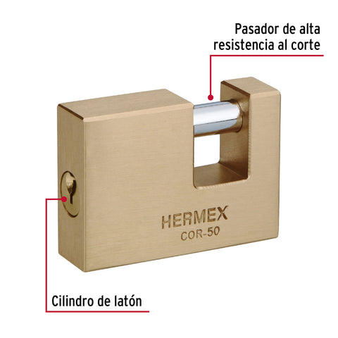 Candado antipalanca, 50mm, cuerpo de latón llave tradicional | COR-50 | 43355