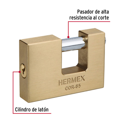 Candado antipalanca, 65mm, cuerpo de latón llave tradicional | COR-65 | 43356