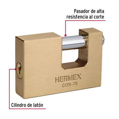 Candado antipalanca, 75mm, cuerpo de latón llave tradicional | COR-75 | 43357