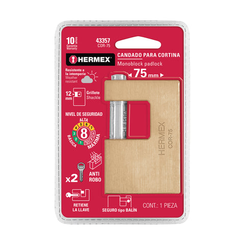 Candado antipalanca, 75mm, cuerpo de latón llave tradicional | COR-75 | 43357
