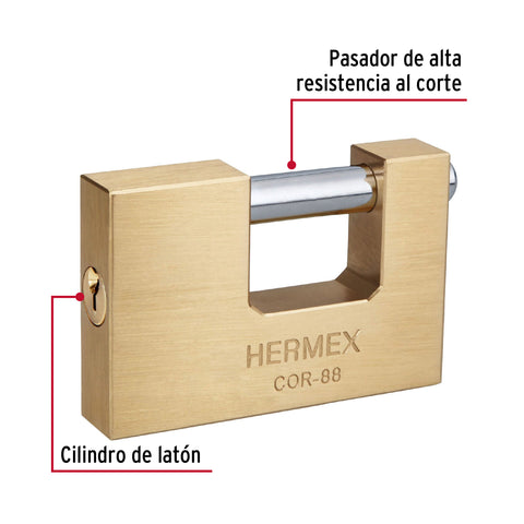 Candado antipalanca, 88mm, cuerpo de latón llave tradicional | COR-88 | 43358