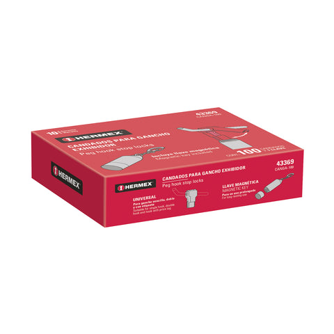 Caja con 100 candados para gancho y 1 llave magnética | CANGA-100 | 43369
