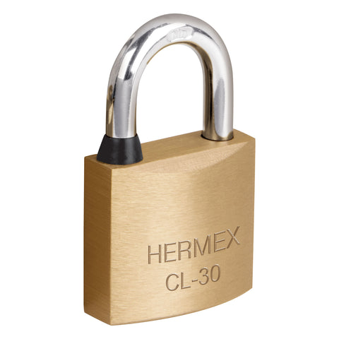Candado de latón 30 mm gancho corto en blíster, HERMEX | CL-30 | 43427
