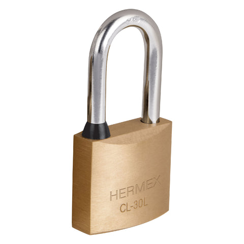 Candado de latón 30 mm gancho largo en blíster, HERMEX | CL-30L | 43436