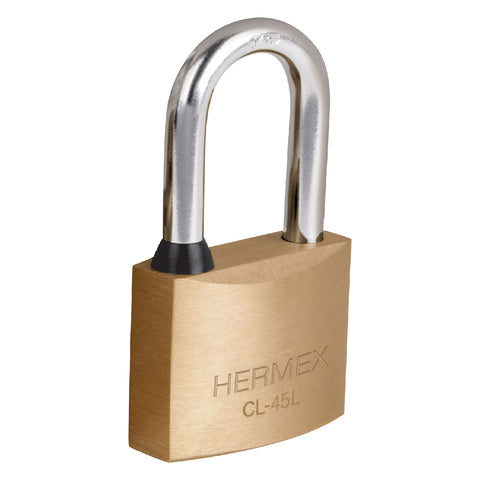 Candado de latón 45 mm gancho largo en blíster, HERMEX | CL-45L | 43438