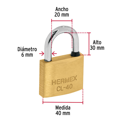Blíster con 2 candados de latón de 40mm con gancho largo | CL-40LX2 | 43444