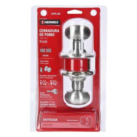 Cerradura tipo oval para entrada, cromo mate, HERMEX | CEPO-32E | 43451
