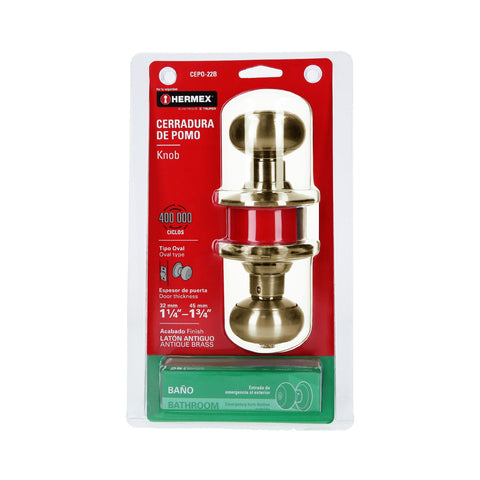 Cerradura tipo oval para baño, latón antiguo, HERMEX | CEPO-22B | 43453