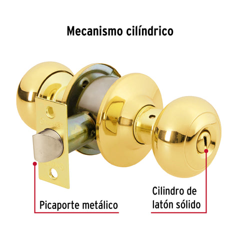Cerradura tipo oval para baño, latón brillante, HERMEX | CEPO-12B | 43456