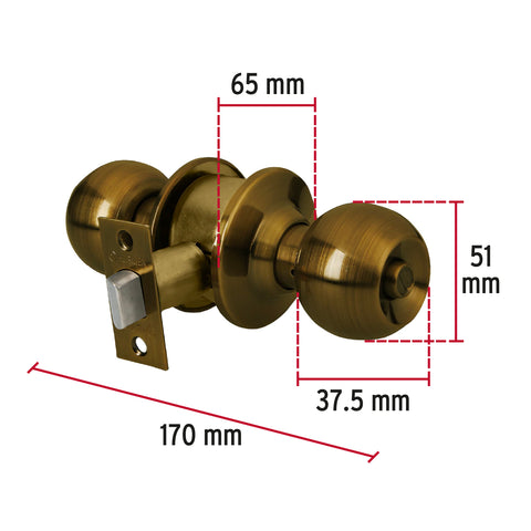 Cerradura tipo esfera para baño, latón antiguo, HERMEX | CEPO-21B | 43468
