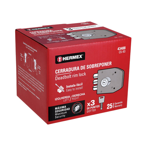 Cerradura sobreponer 3 barras instalafácil, llave puntos | CS-93 | 43488