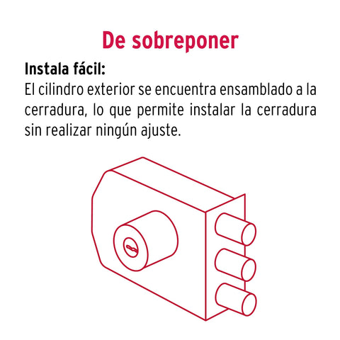 Cerradura sobreponer 3 barras instalafácil, llave puntos | CS-93 | 43488