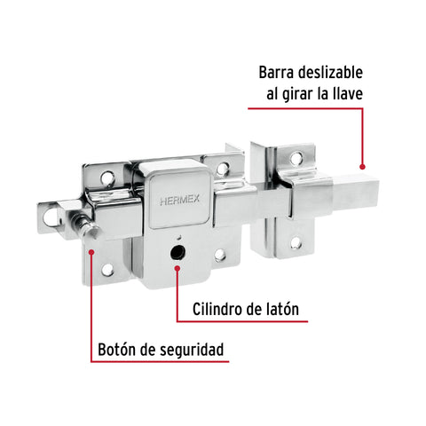Cerradura de barra fija, llave tetra, derecha, HERMEX | CB-50D | 43509