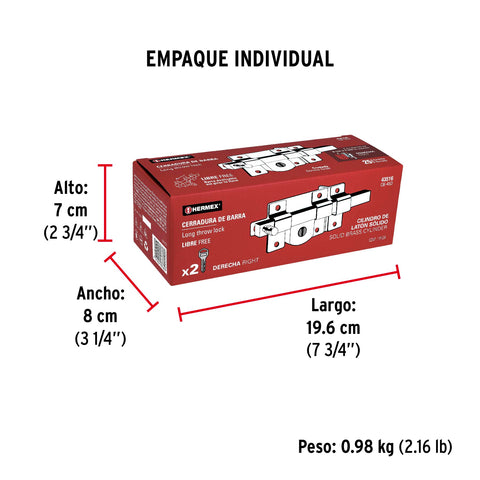 Cerradura de barra libre, derecha, HERMEX | CB-45D | 43516