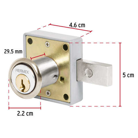 Cerradura para mueble, modelo 26, cromo, HERMEX | CM-26C | 43560