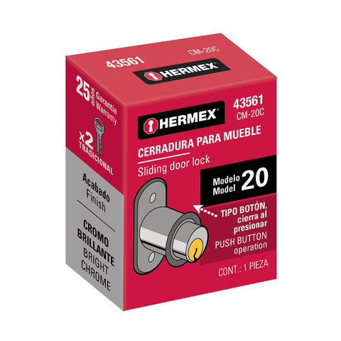 Cerradura para mueble, modelo 20, cromo, HERMEX | CM-20C | 43561