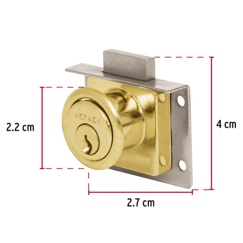 Cerradura para mueble, modelo 24, latón, HERMEX | CM-24L | 43565