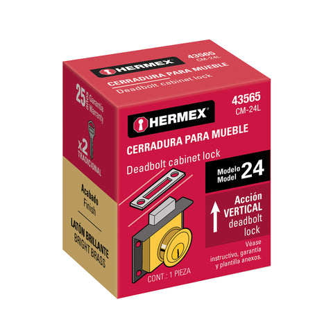 Cerradura para mueble, modelo 24, latón, HERMEX | CM-24L | 43565