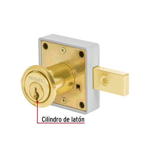 Cerradura para mueble, modelo 26, latón, HERMEX | CM-26L | 43568