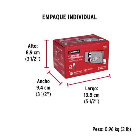Cerradura sobreponer izq instala-fácil, llave tetra, caja | CS-85I | 43577