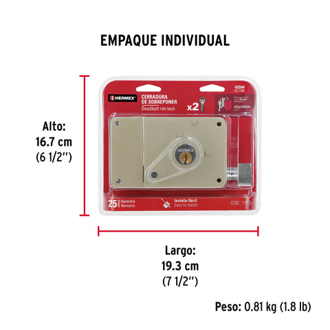 Cerradura sobreponer izq instala-fácil, tradicional, blíster | CS-75IB | 43584