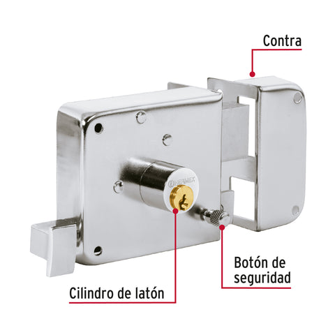 Cerradura sobreponer der instala-fácil, cromada, tradicional | CS-75DC | 43588