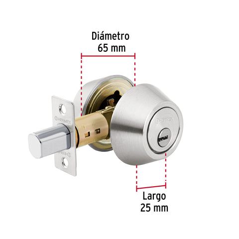 Cerrojo llave-llave cromo mate, llave de puntos, HERMEX | CERO-32 | 43602