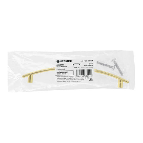 Jaladera de 128mm, línea Contempo latón brillante, HERMEX | JAL-0122 | 43610