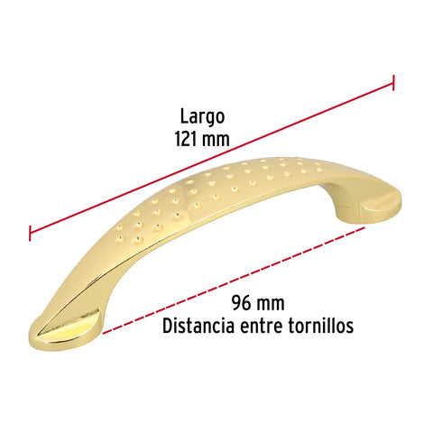 Jaladera de 96mm, línea Elipse, latón brillante, HERMEX | JAL-1222 | 43623