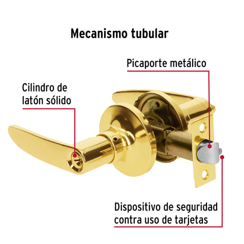 Cerradura manija 'Turín'p/recámara láton brillante,cil latón | CEMA-1R | 43659