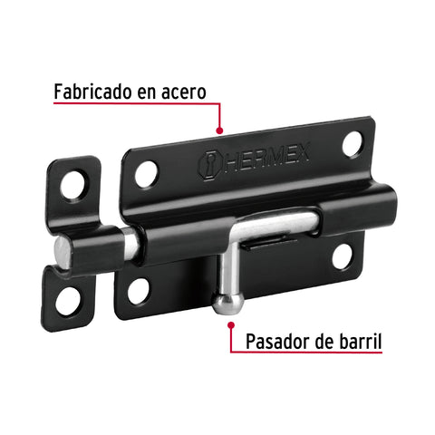 Pasador de barril 4' de acero acabado negro, HERMEX | PAS-46 | 43695
