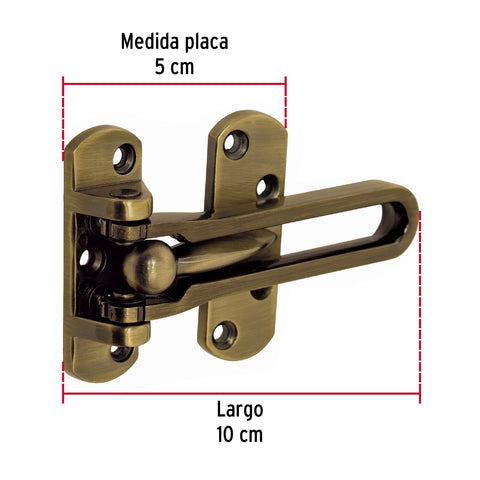 Pasador abatible para puerta, acabado latón antiguo, HERMEX | PAAB-2 | 43702