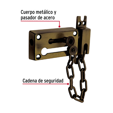 Pasador con cadena para puerta, acabado latón antiguo | PACA-2 | 43708