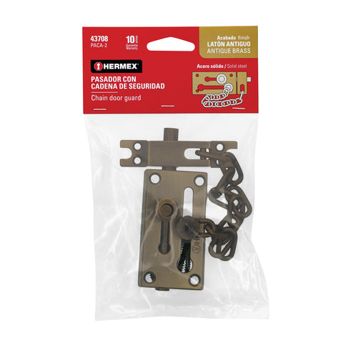 Pasador con cadena para puerta, acabado latón antiguo | PACA-2 | 43708