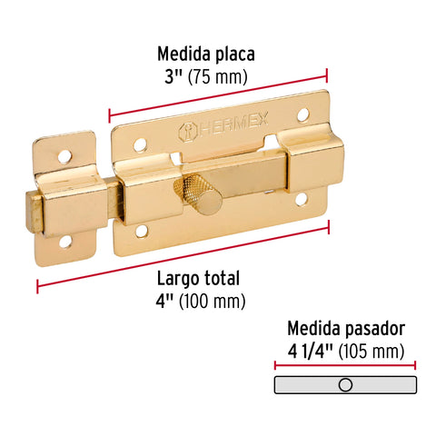 Pasador de barra plana 3' acabado latón, HERMEX | PAL-36 | 43725