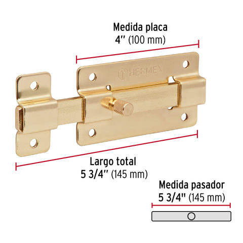 Pasador de barra plana 4' acabado latón, HERMEX | PAL-37 | 43726