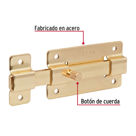 Pasador de barra plana 4' acabado latón, HERMEX | PAL-37 | 43726