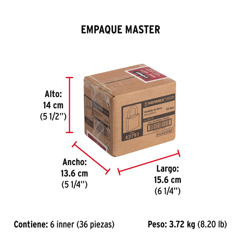 Candado de hierro 32 mm gancho corto en caja, HERMEX | CH-32 | 43791